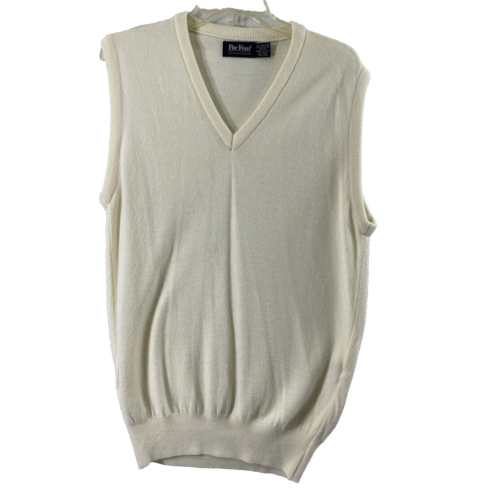 Par Four Sweater Vest Mens Medium Ivory V‎ Neck Golf Preppy Sportswear